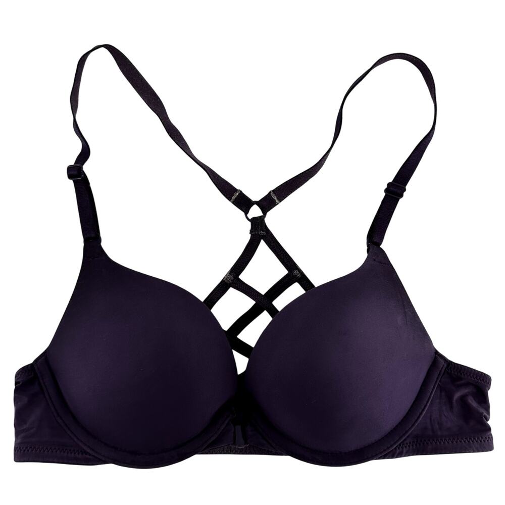 Victoria's Secret Push Up Bra Cage Padded Racerback Strappy Underwire Purple 32A